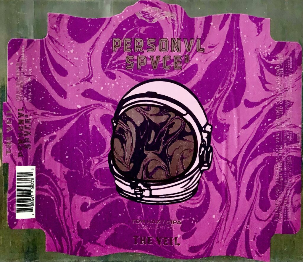 The Veil Personvl Spvce³ vivid purple astronaut helmet label panorama