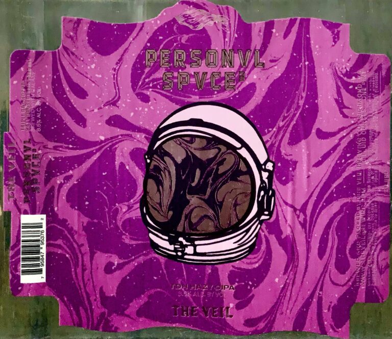 The Veil Personvl Spvce³ vivid purple astronaut helmet label panorama