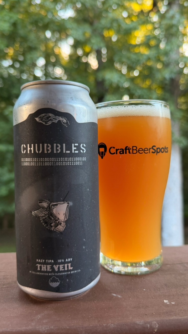 CraftBeerSpots photo of The Veil and Cloudwater Chubbles can beside a glass of hazy beer