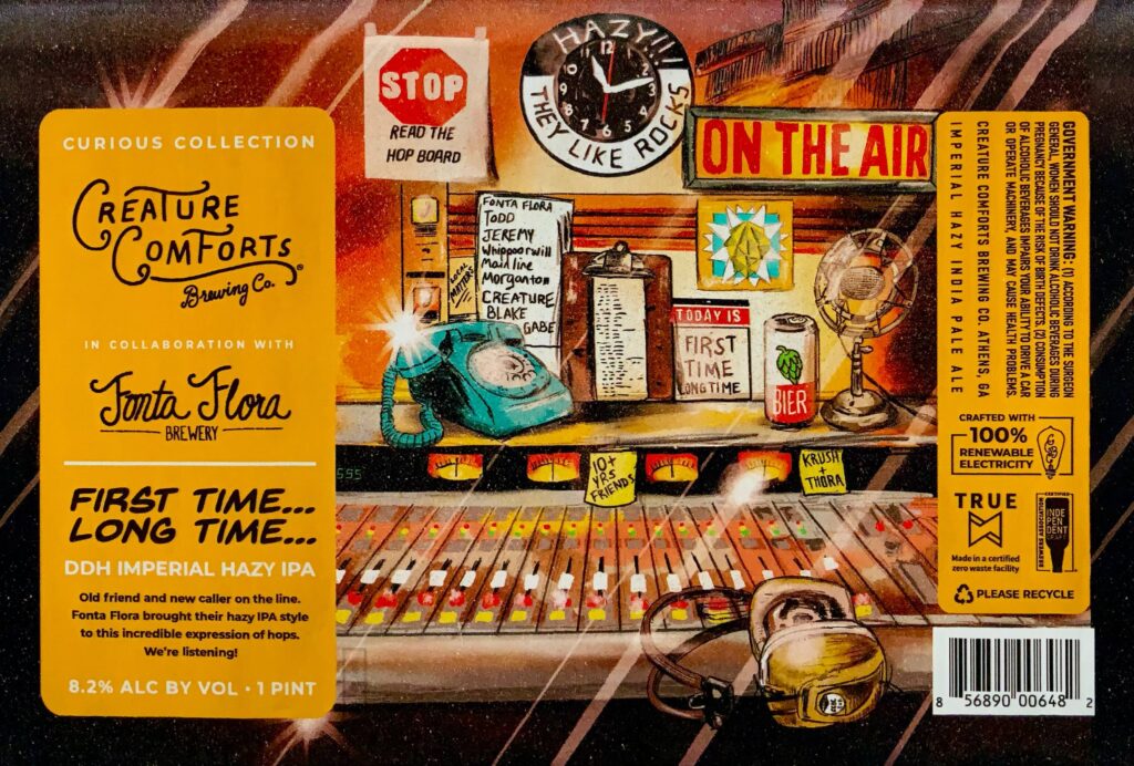 First Time Long Time illustrated radio studio beer label