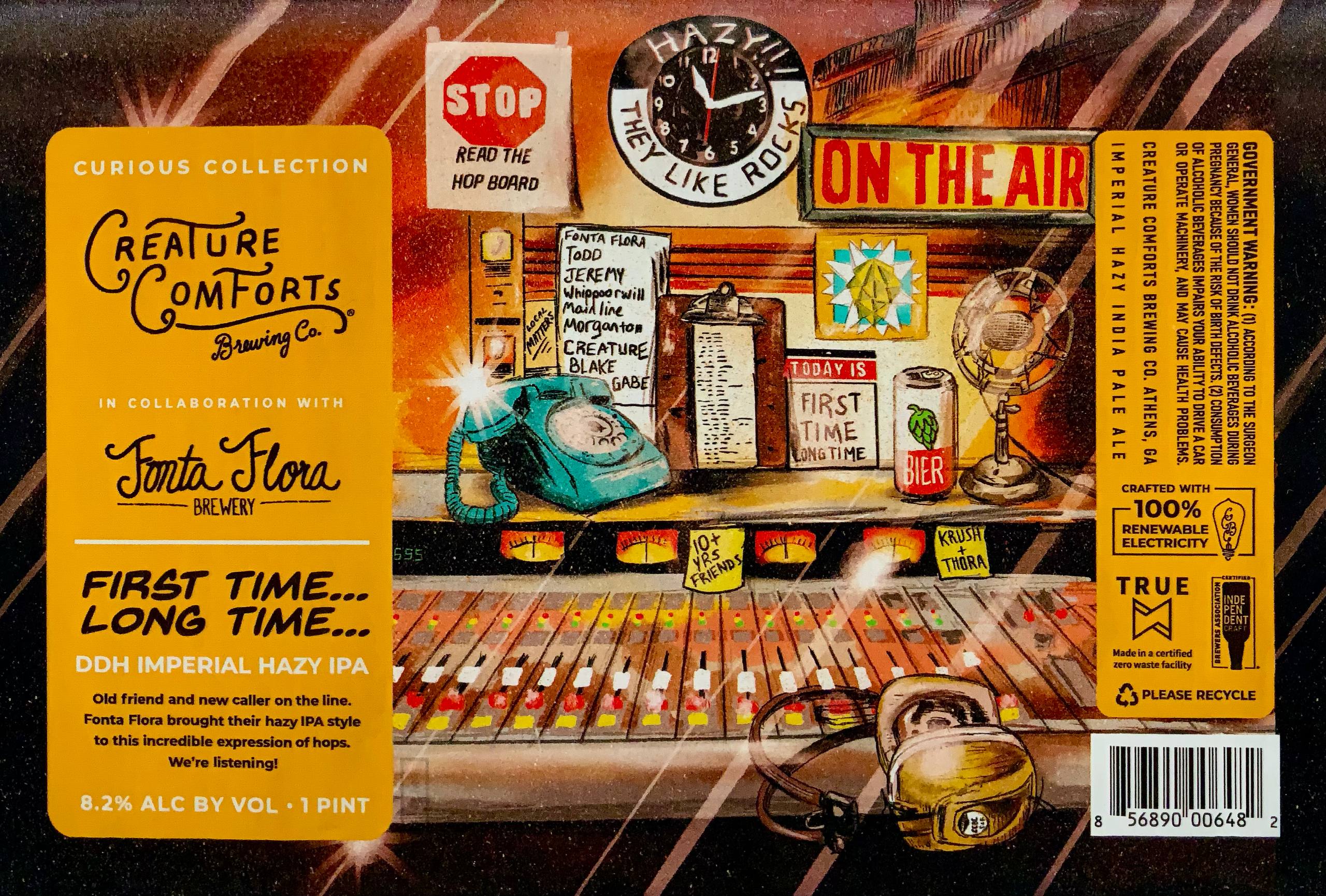 First Time Long Time illustrated radio studio beer label