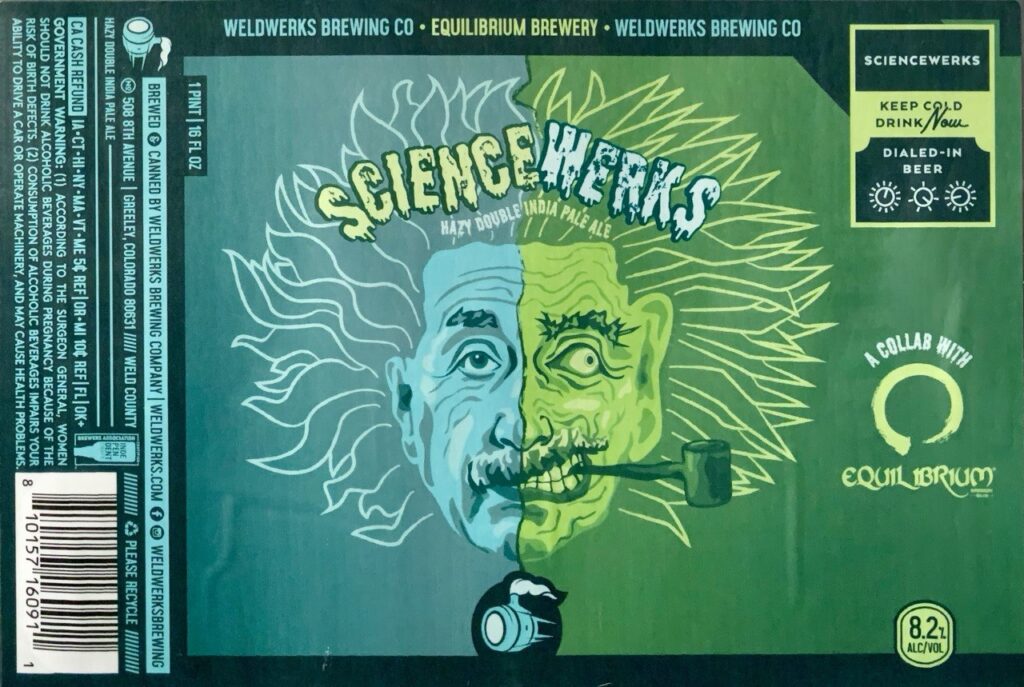WeldWerks and Equilibrium Sciencewerks blue and green split scientist portrait label panorama