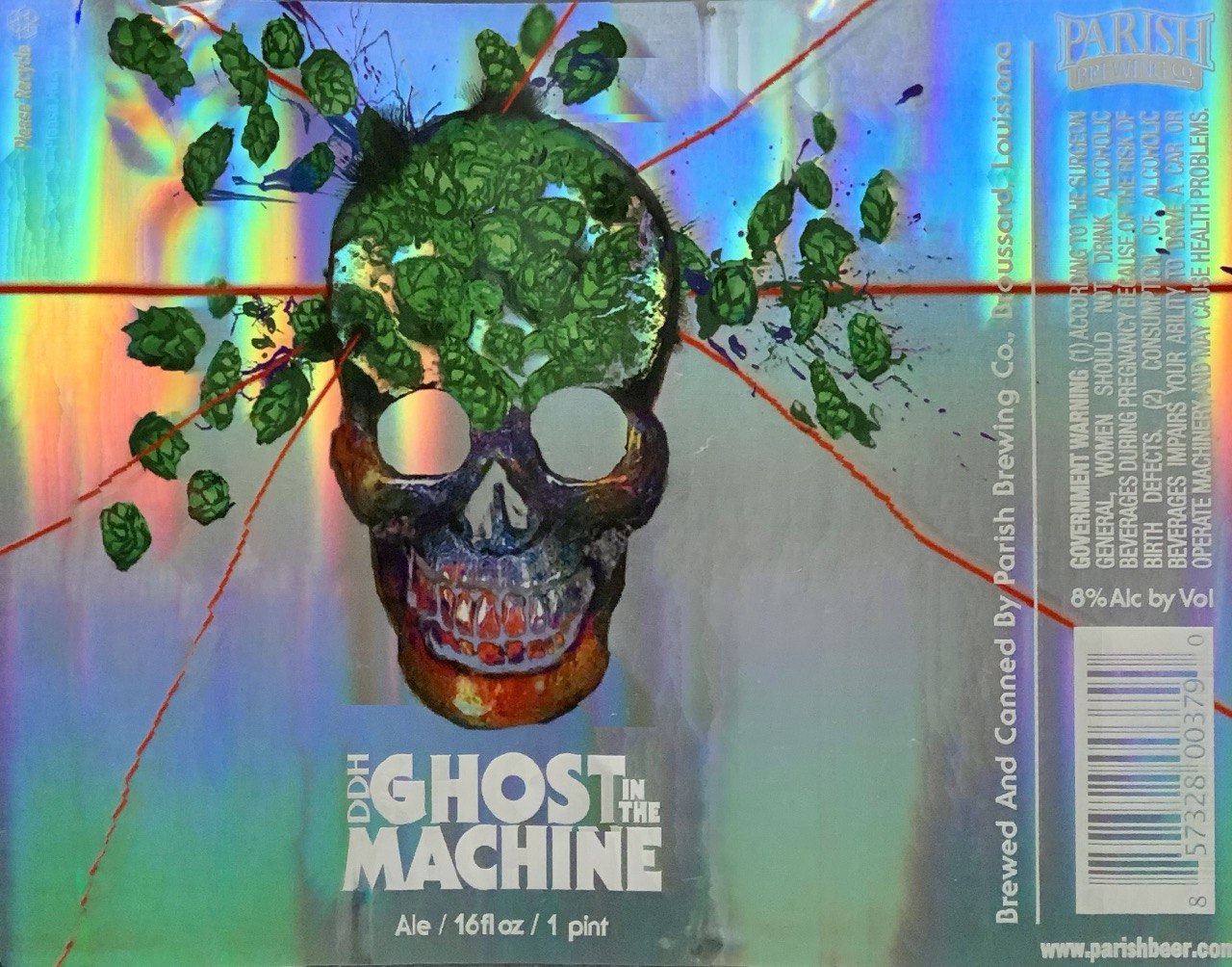 Parish DDH Ghost In the Machine holographic skull and hop label artwork