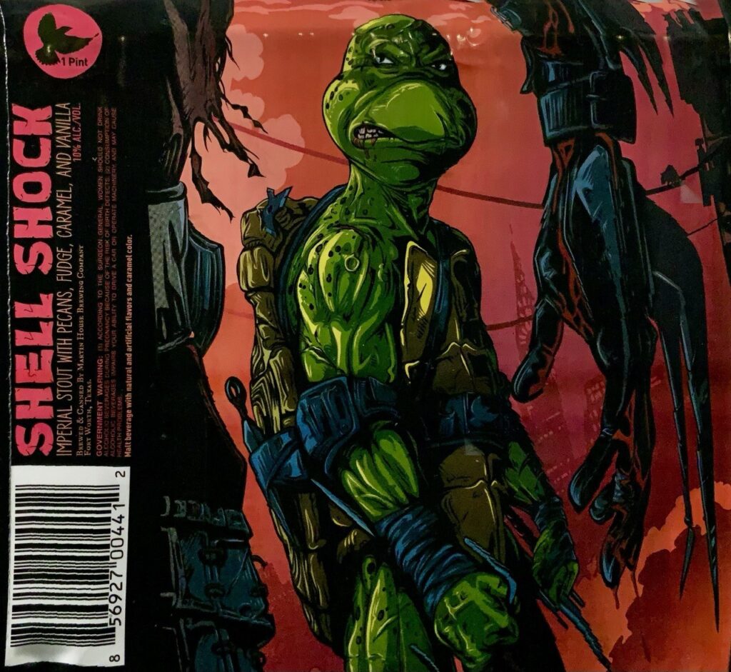Martin House Shell Shock green turtle soldier imperial stout label artwork